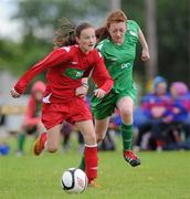 26 June 2012; Ciara Neville, Monaleen NS, Limerick, in action against Anna Regan, Quay NS, Ballina, Mayo. An Post FAI Primary Schools 5-a-Side Girls “B” Section All-Ireland Finals, Quay NS, Ballina, Mayo, v Monaleen NS, Limerick, Athlone IT, Athlone, Co. Westmeath. Picture credit: Brian Lawless / SPORTSFILE