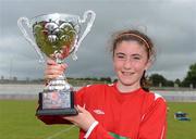 26 June 2012; Claire Kelly, captain, Monaleen NS, Limerick, with the cup. An Post FAI Primary Schools 5-a-Side Girls “B” Section All-Ireland Finals, Athlone IT, Athlone, Co. Westmeath. Picture credit: Brian Lawless / SPORTSFILE