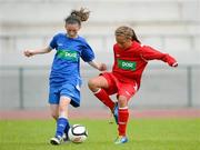 26 June 2012; Taine Amodeo, Monaleen NS, Limerick, in action against Dearbhla Curran, Dunboyne Senior NS, Meath. An Post FAI Primary Schools 5-a-Side Girls “B” Section All-Ireland Finals, Dunboyne Senior NS, Meath, v Monaleen NS, Limerick, Athlone IT, Athlone, Co. Westmeath. Picture credit: Brian Lawless / SPORTSFILE