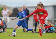 26 June 2012; Rachel McDermott, Dunboyne Senior NS, Meath, in action against Ciara Neville, Monaleen NS, Limerick. An Post FAI Primary Schools 5-a-Side Girls “B” Section All-Ireland Finals, Dunboyne Senior NS, Meath, v Monaleen NS, Limerick, Athlone IT, Athlone, Co. Westmeath. Picture credit: Brian Lawless / SPORTSFILE