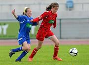 26 June 2012; Claire Kelly, Monaleen NS, Limerick, in action against Grace Dunne, Dunboyne Senior NS, Meath. An Post FAI Primary Schools 5-a-Side Girls “B” Section All-Ireland Finals, Dunboyne Senior NS, Meath, v Monaleen NS, Limerick, Athlone IT, Athlone, Co. Westmeath. Picture credit: Brian Lawless / SPORTSFILE