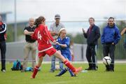 26 June 2012; Grace Dunne, Dunboyne Senior NS, Meath, in action against Claire Kelly, Monaleen NS, Limerick. An Post FAI Primary Schools 5-a-Side Girls “B” Section All-Ireland Finals, Dunboyne Senior NS, Meath, v Monaleen NS, Limerick, Athlone IT, Athlone, Co. Westmeath. Picture credit: Brian Lawless / SPORTSFILE