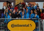 16 September 2017; UCD Waves captain Chloe Mustaki lifting the shield after the Continental Tyres Women's National League Shield Final match between Galway WFC and UCD Waves at Eamonn Deasy Park in Galway. Photo by Eóin Noonan/Sportsfile