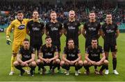 16 September 2017; The Dundalk team, back row, Gabriel Sava, Niclas Vemmelund, Sean Hoare, Chris Shields, Patrick McEleney and Robbie Benson, with front row, Shane Grimes, Sean Gannon, David McMillan and Michael Duffy prior to the EA Sports Cup Final between Shamrock Rovers and Dundalk at Tallaght Stadium in Dublin. Photo by Stephen McCarthy/Sportsfile