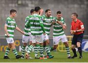 16 September 2017; Shamrock Rovers players remonstrate with referee Derek Tomney during the EA Sports Cup Final between Shamrock Rovers and Dundalk at Tallaght Stadium in Dublin. Photo by Stephen McCarthy/Sportsfile