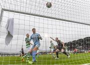 16 September 2017; Shamrock Rovers goalkeeper Tomer Chencinski watches on as a header from David McMillan goes past him for opening Dundalk goal during the EA Sports Cup Final between Shamrock Rovers and Dundalk at Tallaght Stadium in Dublin.