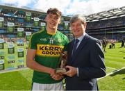 17 September 2017; Pictured is Pat O'Doherty, Chief Executive, ESB, proud sponsor of the Electric Ireland GAA All-Ireland Minor Championships, presenting David Clifford of Kerry with the Player of the Match award for his outstanding performance in the Electric Ireland GAA Football All-Ireland Minor Championship Final match between Kerry and Derry at Croke Park in Dublin. Throughout the Championships fans can follow the conversation, support the Minors and be a part of something major through the hashtag #GAAThisIsMajor. Photo by Ray McManus/Sportsfile