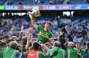17 September 2017; Kerry captain David Clifford celebrates with the Tom Markham cup after the Electric Ireland GAA Football All-Ireland Minor Championship Final match between Kerry and Derry at Croke Park in Dublin. Photo by Brendan Moran/Sportsfile