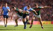 17 September 2017; Eoghan O'Gara of Dublin in action against Chris Barrett, left, and Séamus O'Shea of Mayo during the GAA Football All-Ireland Senior Championship Final match between Dublin and Mayo at Croke Park in Dublin. Photo by Stephen McCarthy/Sportsfile