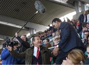 17 September 2017; Jeff Stelling welcomes Chris Kamara to their commentating position ahead of the match. Watch Jeff Stelling and Chris Kamara commentate on the All-Ireland Football Final in the final episode of AIB’s Jeff & Kammy’s Journey to Croker airing on www.youtube.com/AIB at 5pm on Monday 25th September. For exclusive content and behind the scenes action follow AIB GAA on Facebook, Twitter, Instagram and Snapchat. Photo by Cody Glenn/Sportsfile