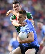 17 September 2017; Con O'Callaghan of Dublin is tackled by Brendan Harrison of Mayo during the GAA Football All-Ireland Senior Championship Final match between Dublin and Mayo at Croke Park in Dublin. Photo by Ramsey Cardy/Sportsfile