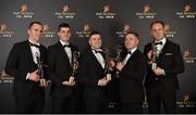 3 November 2017; Waterford hurlers, from left, Michael Walsh, Stephen O'Keeffe, Jamie Barron, Noel Connors and Kevin Moran  with their All-Star awards during the PwC All Stars 2017 at the Convention Centre in Dublin. Photo by Seb Daly/Sportsfile