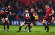 3 November 2017; Chris Cloete of Munster is tackled by Jack Dixon of Dragons during the Guinness PRO14 Round 8 match between Munster and Dragons at Irish Independent Park in Cork. Photo by Eóin Noonan/Sportsfile