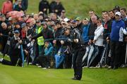 28 June 2012; Padraig Harrington plays his second shot to the 16th green during the 2012 Irish Open Golf Championship. Royal Portrush, Portrush, Co. Antrim. Picture credit: Oliver McVeigh / SPORTSFILE