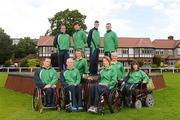 28 June 2012; Members of the Irish Paralympic team, back row, from left, Ian Costello, from Killorglin, Co. Kerry, Sailing, Darragh McDonald, from Gorey, Co. Wexford, Swimming, Michael McKillop, from Newtownabbey, Co. Antrim, Athletics, and Sean Baldwin, from Newbridge, Co. Kildare, Shooting, with, front row, from left, Roy Guerin, from Kilflynn, Co. Kerry, Powerlifting, Mark Rohan, from Ballinahown, Co. Westmeath, Anne Marie McDaid, from Ramelton, Co. Donegal, Rowing, Eimear Breathnach, from Ballinteer, Dublin, Table Tennis, Eilish Byrne, from Drogheda, Co. Louth, Equestrian, and Roberta Connolly, from Dublin, Boccia, at the official announcement of the 49 strong Irish Paralympic team set to compete at the London 2012 Paralympic Games from August 29th – September 9th. RDS, Ballsbridge, Dublin. Picture credit: Stephen McCarthy / SPORTSFILE