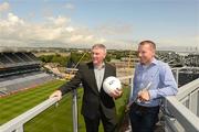 28 June 2012; Jamesie O'Connor, right, an All Ireland medal winner with Clare in 1995 and '97 and Martin McHugh, himself a winner with Donegal in 1992, in attendance at the announcement that the hugely popular' GAA Museum Legends Tour Series' returns, in the coming weeks, to Croke Park for a fifth season. Etihad Skyline, Croke Park, Dublin. Picture credit: Ray McManus / SPORTSFILE