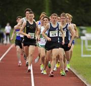 24 June 2012; Eventual winner, Patrick Monaghan, 179, Lagan Valley A.C, Belfast, Co. Antrim, leads the field during the Junior Men's 1500m.Woodie's DIY Junior and U23 Track and Field Championships of Ireland, Tullamore Harriers A.C., Tullamore, Co. Offaly. Picture credit: Tomás Greally / SPORTSFILE
