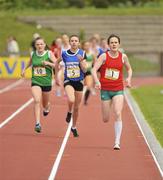 23 June 2012; Alanna Lally, Presentation College, Athenry, Co.Galway, on her way to winning the Girls 800m ahead of Louise Shanahan, 5, Scoil Mhuire, Co.Cork and  Carla Sweeney, 10, St. Mac Dara's Community College, Templeogue, Dublin.AVIVA Tailteann Irish Schools' Interprovincial, Morton Stadium, Santry, Dublin. Picture credit: Tomás Greally / SPORTSFILE