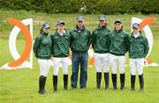29 June 2012; Chef d'equipe Tom Slattery with members of her Irish Pony Eventing Team, from left, Molly O'Shea, Darragh Ryan, Tom Foley, Paraic Kenny and Matt Garrigan during the final training day for the Irish Pony Show Jumping and Eventing Teams prior to travelling to the European Championships. Barnstown Equestrian Centre, Gorey, Co. Wexford. Picture credit: Stephen McCarthy / SPORTSFILE