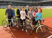 29 June 2012; Croke Park has become one of the first sports stadiums in the world to achieve certification in the recently released ISO 20121 Sustainable Event Management standard. Staff at the venue demonstrated their engagement recently by getting involved in the Smarter Travel Workplace Cycle Challenge which ran over a three week period from 6-26 June this year, just one example of how sustainability initiatives are being promoted at the venue. Celebrating the success are, from left to right, Noel Quinn, Colman Hanley, Peter McKenna, Stadium & Commercial Director, Bronagh Maher, GAA Ard Stiúrthóir Páraic Duffy, Fiona Hoare, Colin O’Regan, Maria Ennis, Tracey Bunyan, and Edward Brennan. Croke Park, Dublin. Picture credit: Ray McManus / SPORTSFILE