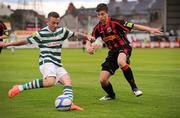 29 June 2012; Gary McCabe, Shamrock Rovers, in action against Luke Byrne, Bohemians. Airtricity League Premier Division, Bohemians v Shamrock Rovers, Dalymount Park, Dublin. Picture credit: David Maher / SPORTSFILE