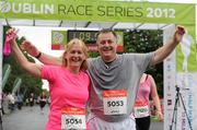 30 June 2012; Lindy and Paul Mooney, from Portarlinton, Co. Laois, after finishing the Irish Runner 5 Mile Road Race. Phoenix Park, Dublin. Picture credit: Tomas Greally / SPORTSFILE