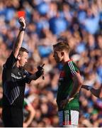17 September 2017; Donal Vaughan of Mayo is shown a red card by Referee Joe McQuillan during the GAA Football All-Ireland Senior Championship Final match between Dublin and Mayo at Croke Park in Dublin. Photo by Seb Daly/Sportsfile