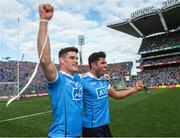 17 September 2017; Dublin substitute Diarmuid Connolly and full back Cian O'Sullivan celebrate after the GAA Football All-Ireland Senior Championship Final match between Dublin and Mayo at Croke Park in Dublin. Photo by Ray McManus/Sportsfile