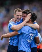 17 September 2017; Dublin players from left, Dean Rock, Diarmuid Connolly and Cian O'Sullivan celebrate following the GAA Football All-Ireland Senior Championship Final match between Dublin and Mayo at Croke Park in Dublin. Photo by Sam Barnes/Sportsfile