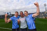 17 September 2017; Dublin players, from left, Eoghan O'Gara, James McCarthy and Dean Rock celebrate following the GAA Football All-Ireland Senior Championship Final match between Dublin and Mayo at Croke Park in Dublin. Photo by Stephen McCarthy/Sportsfile