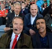 17 September 2017; Jeff Stelling and Chris Kamara in their commentating position with the help of Mícheál Ó Muircheartaigh and Dick Clerkin. Watch Jeff Stelling and Chris Kamara commentate on the All-Ireland Football Final in the final episode of AIB’s Jeff & Kammy’s Journey to Croker airing on www.youtube.com/AIB at 5pm on Monday 25th September. For exclusive content and behind the scenes action follow AIB GAA on Facebook, Twitter, Instagram and Snapchat. Photo by Cody Glenn/Sportsfile