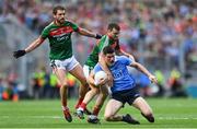 17 September 2017; Diarmuid Connolly of Dublin is tackled by Chris Barrett of Mayo, resulting in a free which Dean Rock successfully kicked, to win the GAA Football All-Ireland Senior Championship Final match between Dublin and Mayo at Croke Park in Dublin. Photo by Ramsey Cardy/Sportsfile