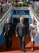 17 September 2017; Uachtarán Chumann Lúthchleas Gael Aogán Ó Fearghail, centre, with wife Frances, and Bishop of Cashel and Emly Kieran O'Reilly, patron of the GAA, prior to the Electric Ireland GAA Football All-Ireland Minor Championship Final match between Kerry and Derry at Croke Park in Dublin. Photo by Seb Daly/Sportsfile