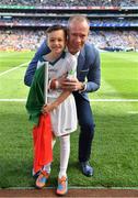 17 September 2017; eir flagbearer Conor McCallig, age 10, from Mayo, with David Brady prior to the GAA Football All-Ireland Senior Championship Final match between Dublin and Mayo at Croke Park in Dublin. Photo by Brendan Moran/Sportsfile