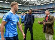 18 September 2017; Jeff Stelling and Chris Kamara congratulate Jonny Cooper of Dublin in Croke Park following the match. Watch Jeff Stelling and Chris Kamara commentate on the All-Ireland Football Final in the final episode of AIB’s Jeff & Kammy’s Journey to Croker airing on www.youtube.com/AIB at 5pm on Monday 25th September. For exclusive content and behind the scenes action follow AIB GAA on Facebook, Twitter, Instagram and Snapchat. Photo by Cody Glenn/Sportsfile