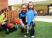18 September 2017; Dublin manager Jim Gavin with Dublin supporter Lacey Robinson, aged 5, from Clondalkin, Co. Dublin during the All-Ireland Senior Football Champions visit to Our Lady's Children's Hospital in Crumlin, Dublin. Photo by David Fitzgerald/Sportsfile