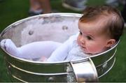 18 September 2017; Dublin supporter Molly Brown, aged 6 months from Donabate, Dublin pictured in the Sam Maguire Cup during the All-Ireland Senior Football Champions visit to Our Lady's Children's Hospital in Crumlin, Dublin. Photo by David Fitzgerald/Sportsfile