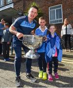 18 September 2017; Dublin player Philip McMahon pictured with Patrick Wheatley, aged 10, and Sinead Wheatley, aged 6, from Dublin and the Sam Maguire Cup during the All-Ireland Senior Football Champions visit to Our Lady's Children's Hospital in Crumlin, Dublin. Photo by David Fitzgerald/Sportsfile
