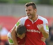 29 June 2012; St. Patrick's Athletic's James Chambers celebrates with goalscorer Greg Bolger, left. Airtricity League Premier Division, St. Patrick's Athletic v Shelbourne, Richmond Park, Dublin. Picture credit: Ray Lohan / SPORTSFILE