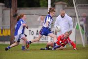 30 June 2012; Katie Murray, Waterford, beats, Cavan goalkeeper Amy Wharton to score her side's first goal. All-Ireland U14 'B' Ladies Football Championship Final 2012, Cavan v Waterford, St Brendan’s Park, Birr, Co. Offaly. Picture credit: David Maher / SPORTSFILE