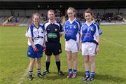30 June 2012; Referee Garryowen McMahon with captains Ciara Hurley, left, Waterford, and Caterine Dolan, no.8 and Shannon Pierson, Cavan. All-Ireland U14 'B' Ladies Football Championship Final 2012, Cavan v Waterford, St Brendan’s Park, Birr, Co. Offaly. Picture credit: David Maher / SPORTSFILE
