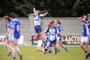30 June 2012; Emma Murray, left, and Caragh McCarthy, Waterford, celebrate at the end of the game. All-Ireland U14 'B' Ladies Football Championship Final 2012, Cavan v Waterford, St Brendan’s Park, Birr, Co. Offaly. Picture credit: David Maher / SPORTSFILE