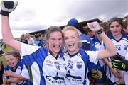 30 June 2012; Caragh McCarthy, left, and Liaden Dunlea, Waterford, celebrate at the end of the game. All-Ireland U14 'B' Ladies Football Championship Final 2012, Cavan v Waterford, St Brendan’s Park, Birr, Co. Offaly. Picture credit: David Maher / SPORTSFILE