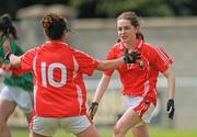 30 June 2012; Nicola Dennehy, right, Cork, celebrates with team-mate Caroline O'Mahony, after scoring her side's first goal. All-Ireland U14 'A' Ladies Football Championship Final 2012, Cork v Mayo, St Brendan’s Park, Birr, Co. Offaly. Picture credit: David Maher / SPORTSFILE