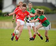 30 June 2012; Beatrice Casey, Cork, in action against Elaine Needham, Mayo. All-Ireland U14 'A' Ladies Football Championship Final 2012, Cork v Mayo, St Brendan’s Park, Birr, Co. Offaly. Picture credit: David Maher / SPORTSFILE