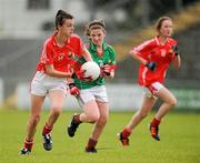 30 June 2012; Danielle O'Connor, Cork, in action against Stacey Mangan, Mayo. All-Ireland U14 'A' Ladies Football Championship Final 2012, Cork v Mayo, St Brendan’s Park, Birr, Co. Offaly. Picture credit: David Maher / SPORTSFILE