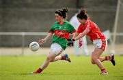 30 June 2012; Chloe McHale, Mayo, in action against Caroline O'Mahony, Cork. All-Ireland U14 'A' Ladies Football Championship Final 2012, Cork v Mayo, St Brendan’s Park, Birr, Co. Offaly. Picture credit: David Maher / SPORTSFILE