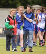30 June 2012; Catherine Dolan, Cavan, is consoled at the end of the game. All-Ireland U14 'B' Ladies Football Championship Final 2012, Cavan v Waterford, St Brendan’s Park, Birr, Co. Offaly. Picture credit: David Maher / SPORTSFILE