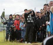 30 June 2012; Jamie Donaldson watches his second shot to the 18th green during the 2012 Irish Open Golf Championship. Royal Portrush, Portrush, Co. Antrim. Picture credit: Matt Browne / SPORTSFILE