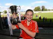 30 June 2012; Cork captain Mairead O'Sullivan celebrates with the cup after the game. All-Ireland U14 'A' Ladies Football Championship Final 2012, Cork v Mayo, St Brendan’s Park, Birr, Co. Offaly. Picture credit: David Maher / SPORTSFILE